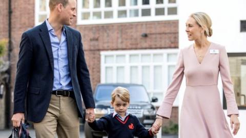 Duke of Cambridge, Prince George and Helen Haslem, head of the lower school