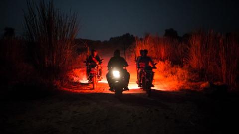 Cow vigilantes on motorbikes in Yadavnagar, Rajasthan