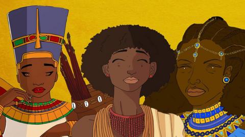 Illustration of three African Queens
