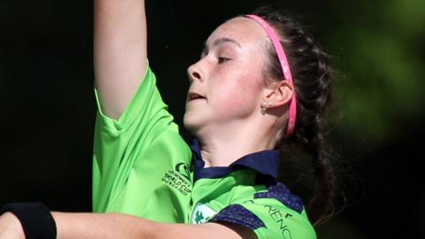 Aimee Maguire bowling for Ireland in the U19 T20 World Cup in South Africa earlier this year