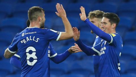 Cardiff's Joe Ralls and Harry Wilson celebrate