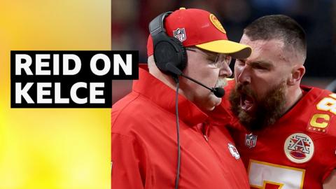 Kansas City Chiefs Andy Reid and tight end Travis Kelce