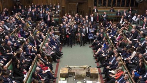 A packed House of Commons chamber as MPs await the result of a votet of the meaningful vote on the government"s Brexit dea