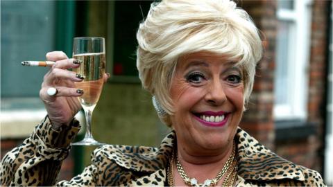 Actress Julie Goodyear alias Bet Lynch on the set of Coronation Street at Granada Studios in Manchester in 2002