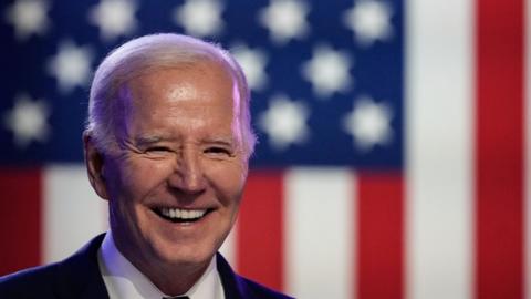 Joe Biden speaks at the first major speech of his re-election campaign in Valley Forge, Pennsylvania.