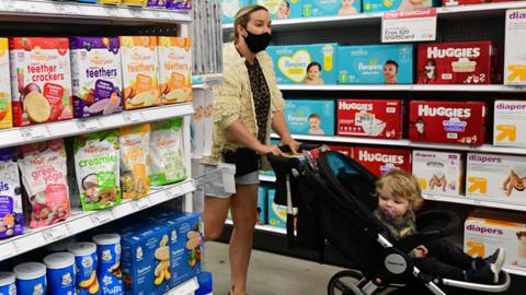 Teething products for developing babies are displayed at a Target department store in Hollywood, California on September 2, 2021