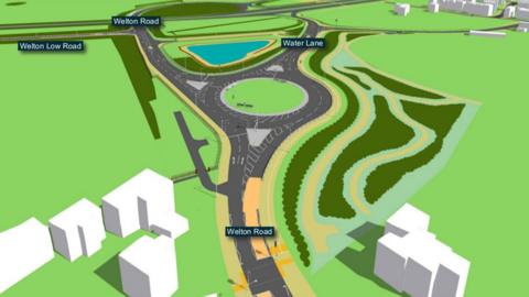 An artist's impression showing a three-arm roundabout