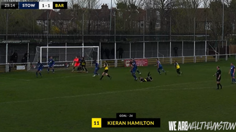Kieran Hamilton scores during a match on Saturday