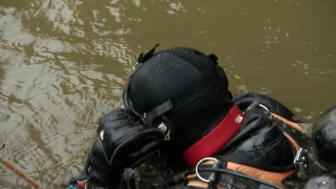 A diver in the canal on Monday afternoon