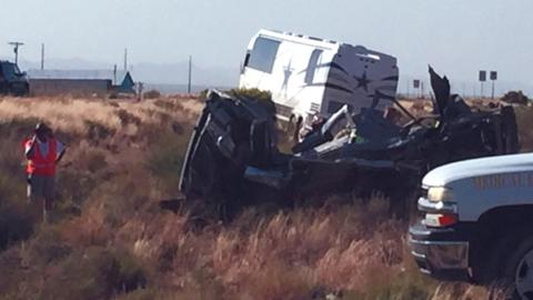 Scene of the crash involving a Dallas Cowboys bus and a van on 24 July 2016 in Arizona, the US.