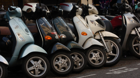 Row of scooters parked in London