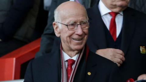 Sir Bobby Charlton during a Premier League match at Old Trafford