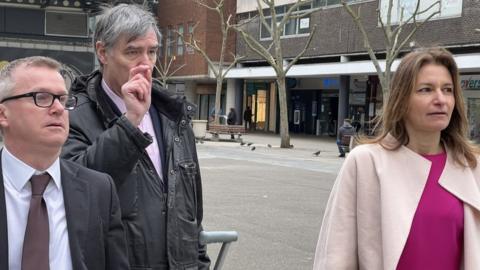 Lucy Frazer (right) with Basildon Council leader Andrew Baggott (centre) in the town