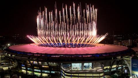 Fireworks at the Rio Olympics opening ceremony