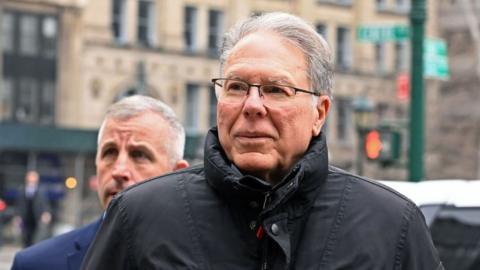 Wayne LaPierre outside the New York State Supreme Court Building in Lower Manhattan on 23 February 2024