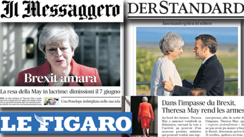 Composite of European front pages on Theresa May's resignation