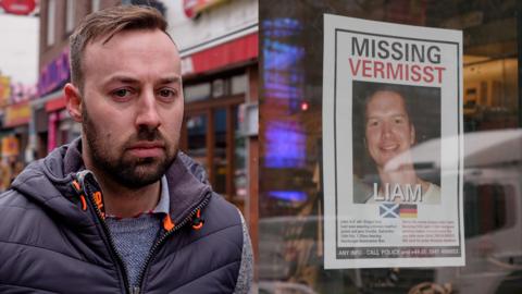 Eamonn Colgan (right) and a poster for his missing brother Liam