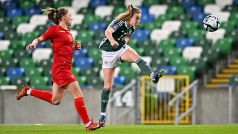 Lauren Wade of Northern Ireland shoots but misses during the UEFA Women's Nations League match between Northern Ireland and Montenegro