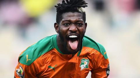 Ibrahim Sangare celebrates a goal for Ivory Coast
