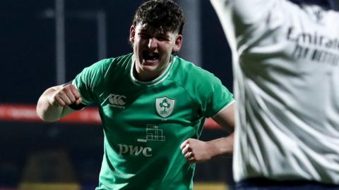 James McKillop celebrates an Ireland try