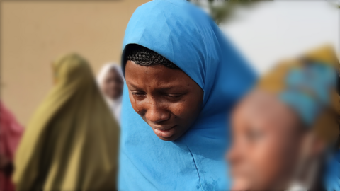 A mother in tears of one the girls kidnapped in Zamfara state in March 2021 - Nigeria