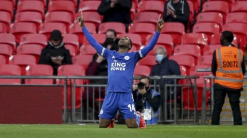 Nigeria and Leicester City's Kelechi Iheanacho celebrates a goal