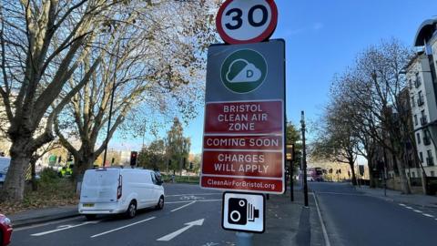 A sign showing the entrance to Bristol's Clean Air Zone