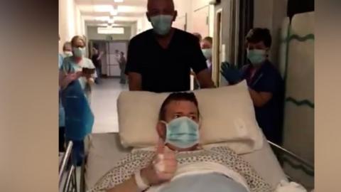 Footage of Niall Murphy leaving ICU was posted on Twitter and shared by Sinn Féin MLA Gerry Kelly.