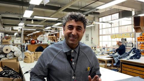 Bilgehan Ates in his denim factory in east London