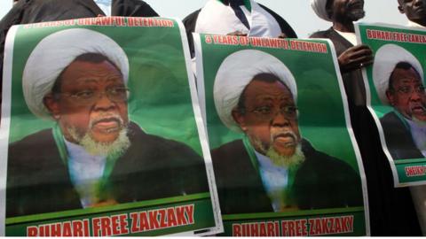 Members of Islamic Movement in Nigeria take part in a demonstration against the detention of their leader Ibraheem Zakzaky in Abuja on January 22, 2019.