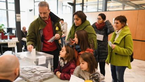 Voters at the University School of Industrial Technical Engineering of Barcelona, 21 December