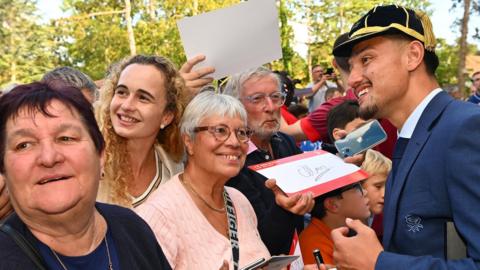 England's Marcus Smith poses for a picture during the Rugby World Cup 2023 welcome ceremony in Le Touquet