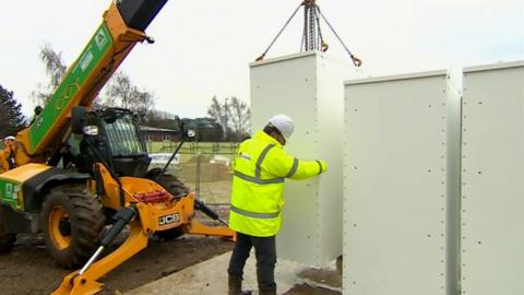 Battery units being installed