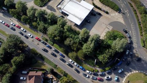 People queuing for petrol