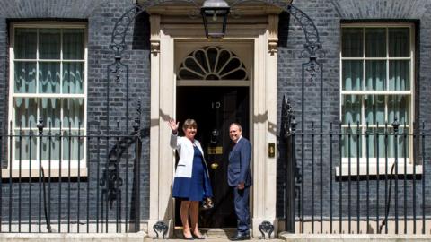 DUP leader Arlene Foster and DUP deputy leader Nigel Dodds arriving at 10 Downing Street in London for talks