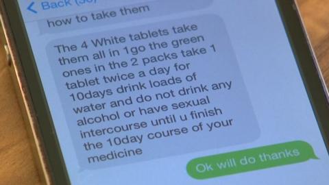 A text message with details of how to take tablets