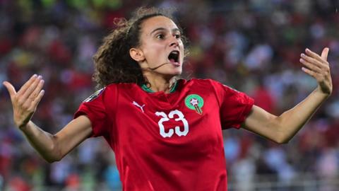 Rosella Ayane celebrates during Morocco's win over Nigeria