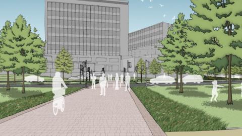 A visualisation of how the city centre will become easier for people to walk or cycle around