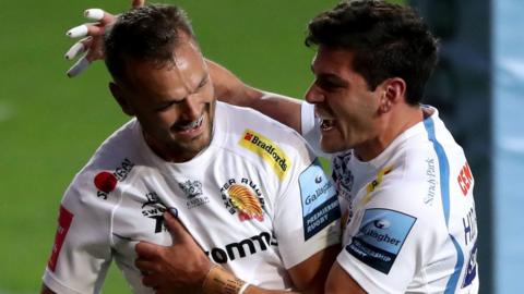 Exeter Chiefs celebrate a try