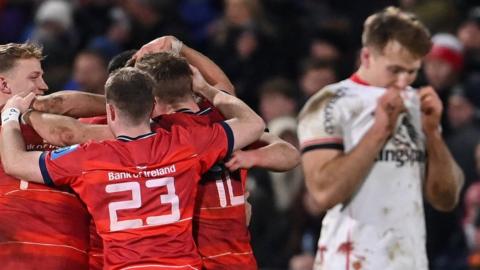 Dejection for Ulster as Munster celebrate their win in Belfast