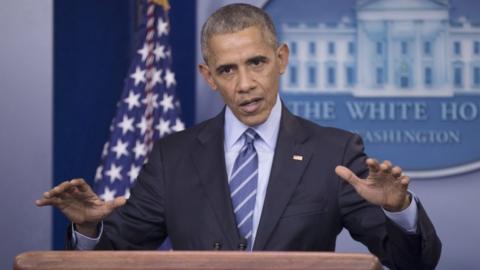 US President Barack Obama holds a news conference in the Brady Press Briefing Room of the White House, in Washington, DC, USA, on 16 December 2016.