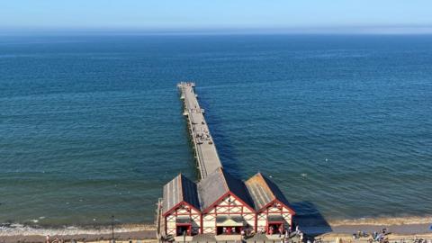 Looking down on Saltburn pier and the sea