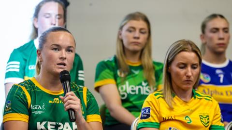 Meath and Donegal footballers Vikki Wall and Niamh McLaughlin were among the players to attend a media event on Monday announcing the 'play under protest' policy