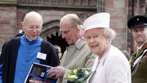 Duke of Edinburgh on a visit with the Queen to Hereford Cathedral in 2012