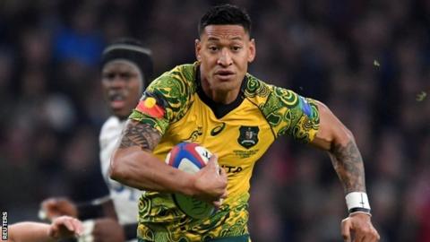 Israel Folau playing for Australia against England at Twickenham in November 2018