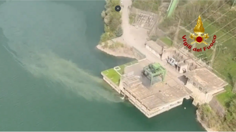 The hydroelectric power plant on Lake Suviana seen in a video shared by the Italian fire and rescue service