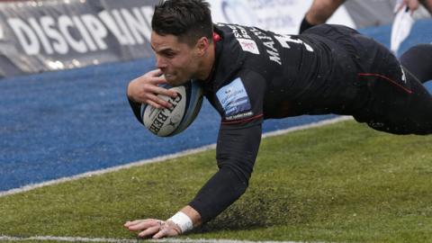 Sean Maitland scores Saracens' second try against Harlequins