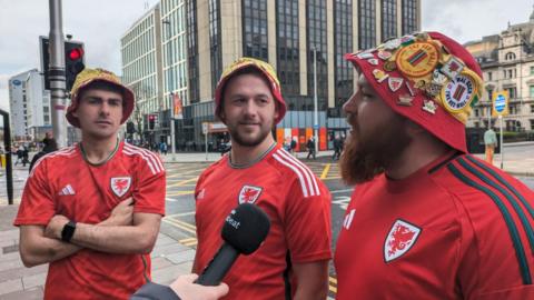 Wales fans with bucket hats (L to R - Curtis Walter Lewis Webster Conor Thomas)