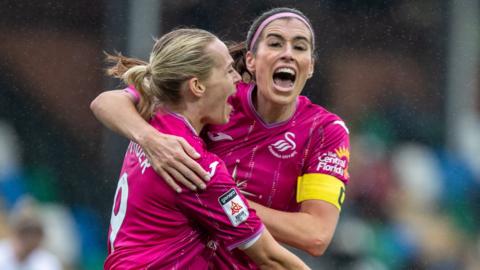 Robyn Pinder celebrates with Swansea City Women captain Katy Hosford