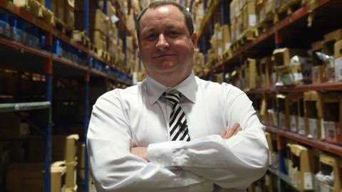Mike Ashley at the Sports Direct headquarters in Shirebrook, Derbyshire